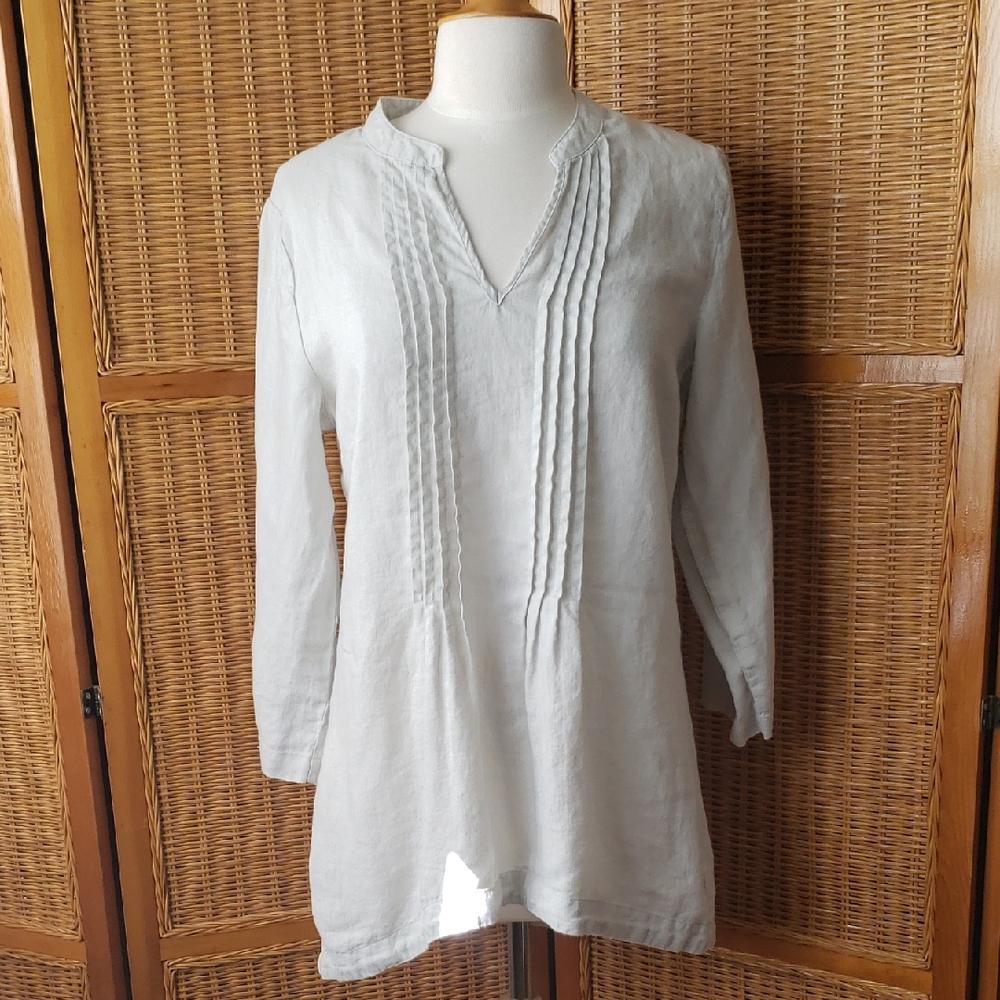Cynthia Rowley 100% Linen Grey Pin-Tuck Tunic Top Size Large